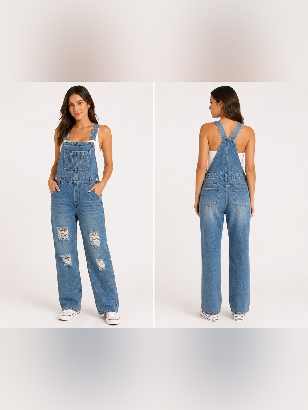 MISSLOOK Light Blue Distressed High-Waist Overall Jeans Sz M Light Washed